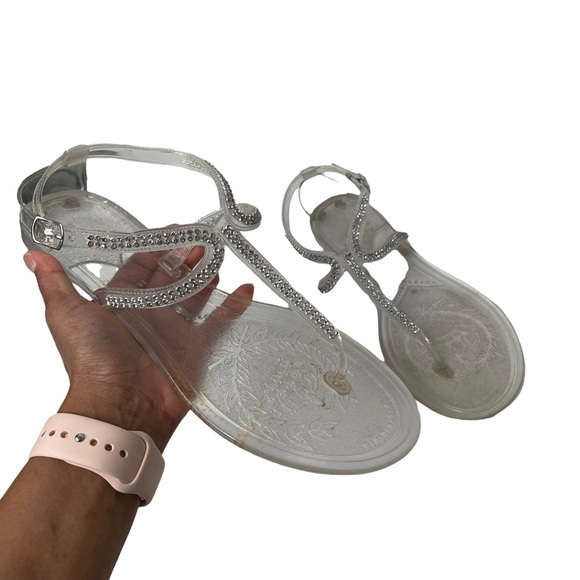 Steve Madden Jewel Crystal Clear Jelly Thong Sandals Ankle Strap Sz 41/ US 10.5 - Picture 9 of 11